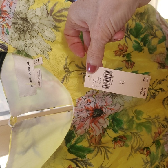 Anthropologie Sparrow Silky Floral Yellow Slit Hems Midi Sz. 12 Dress NWT - Picture 3 of 13